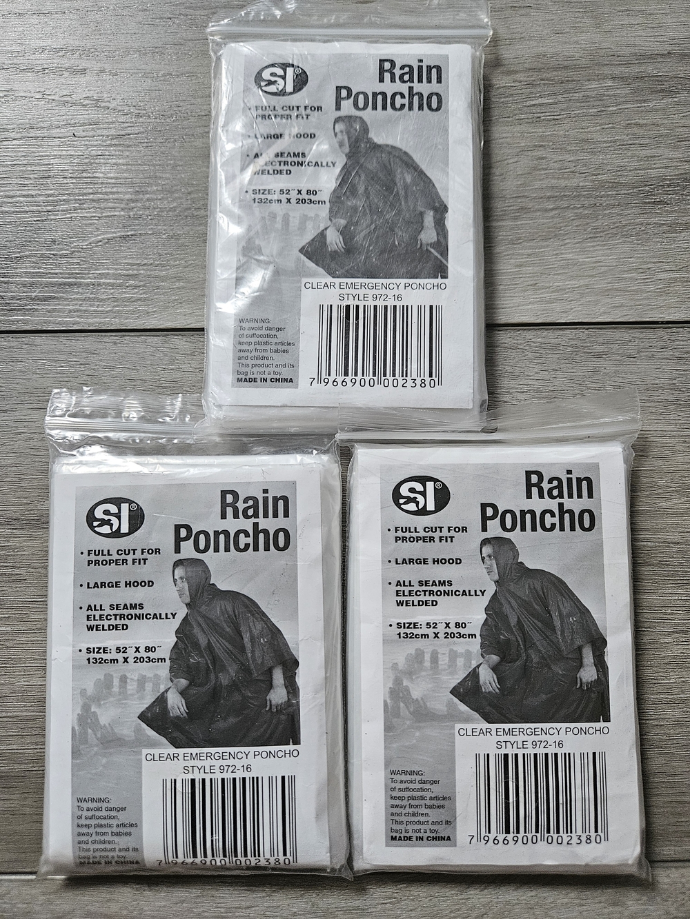 3X Rain Poncho - Clear Emergency Poncho